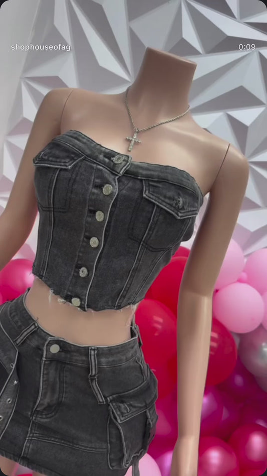 Cargo Denim Skirt Set