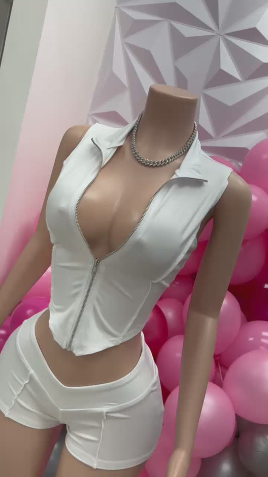 V Cut Short Set White