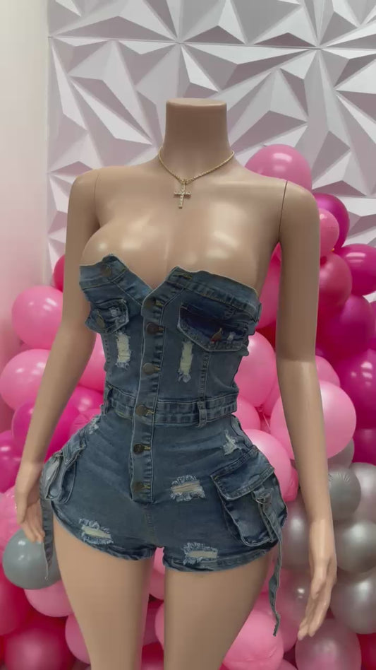 Denim Cargo Romper